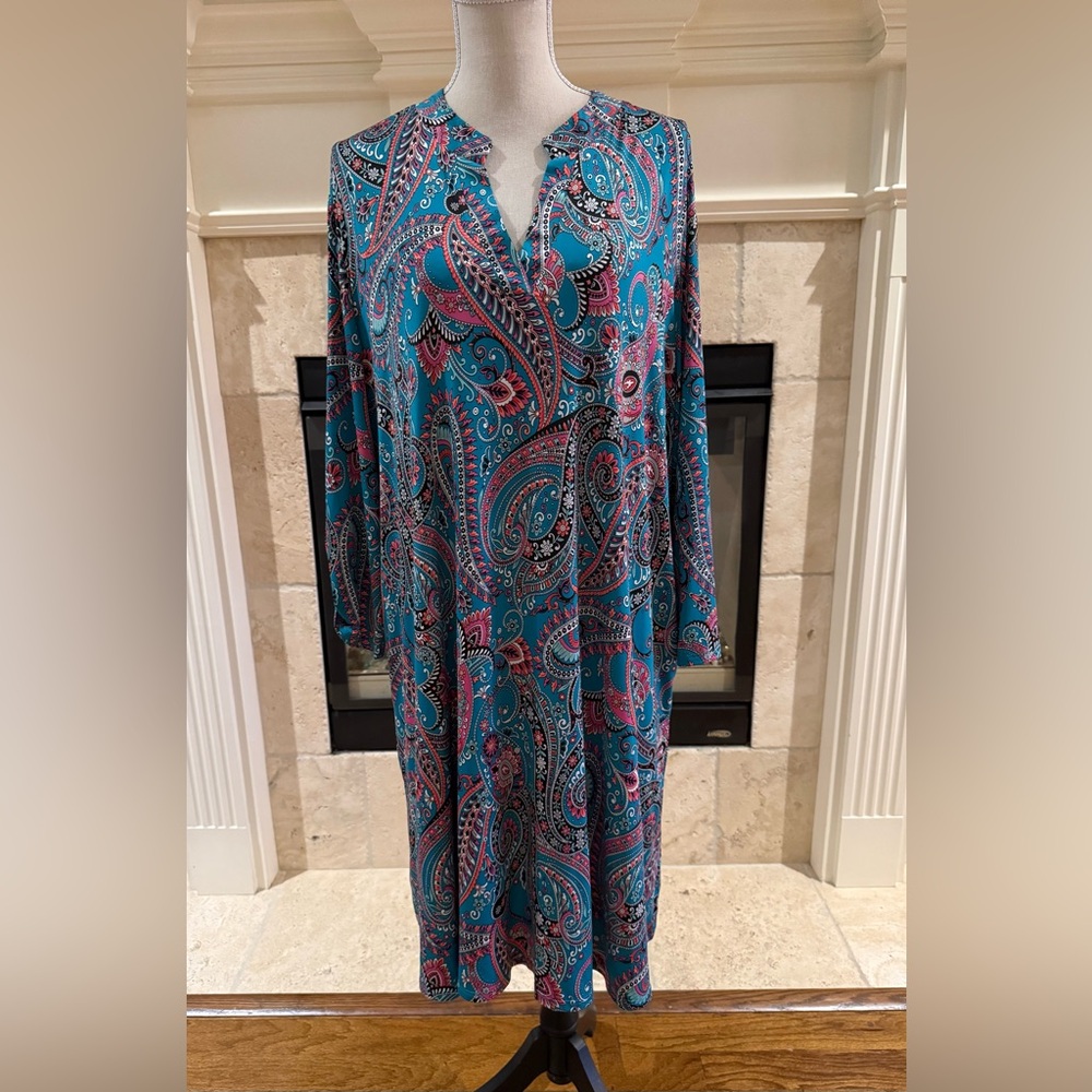Honeyme Curvy Boho Teal and Pink Paisley Midi Dress Floral Size XXXL